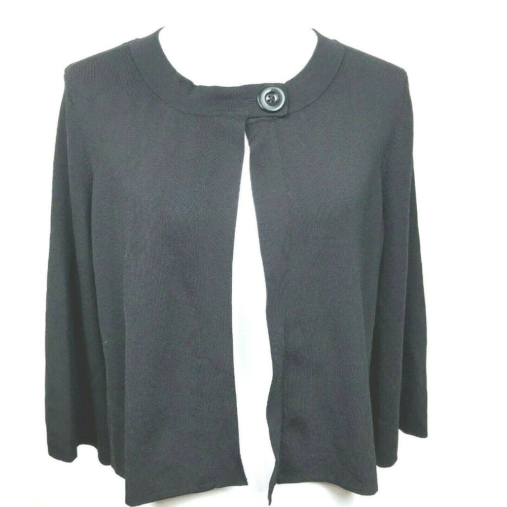 Cable & Guage Cardigan Single Button Black Open